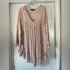 Elegant Lace Trim Blouse - beige